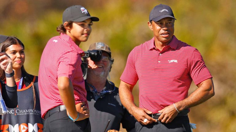 Tiger Woods watches Charlie Woods win state championship